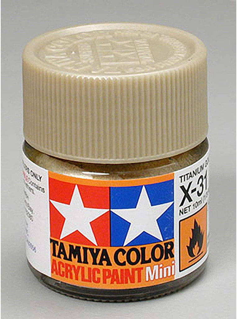 Tamiya Acrylic Mini X-31 Titanium Gold Gloss Paint - CuriousMinds.co.uk