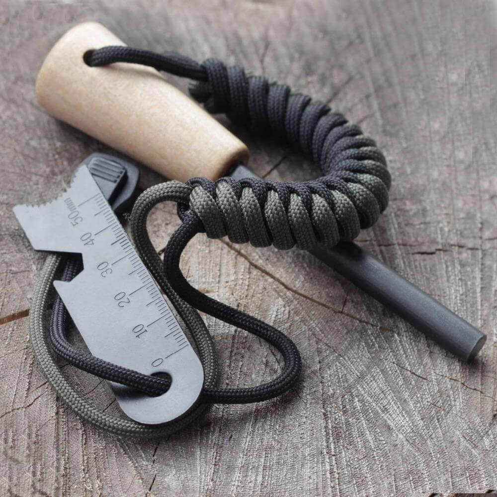 Bushcraft Survival Ferrocerium Fire Steel With Corded Lanyard & Striker - CuriousMinds.co.uk