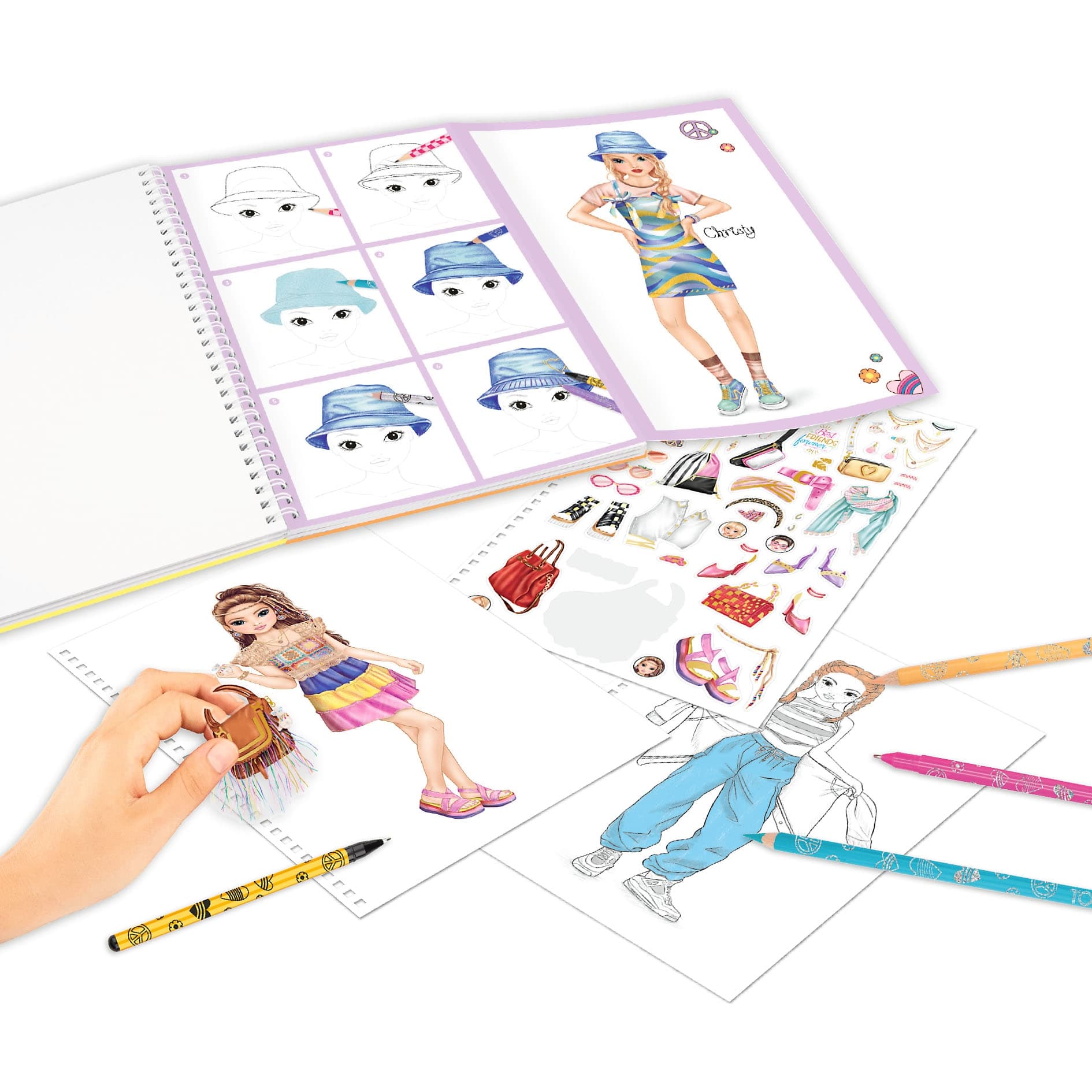 Model Colouring Books TOPModel Colouring Book with 10 Pencils and 4 Gel Pens for Ages 6 & Up ...
