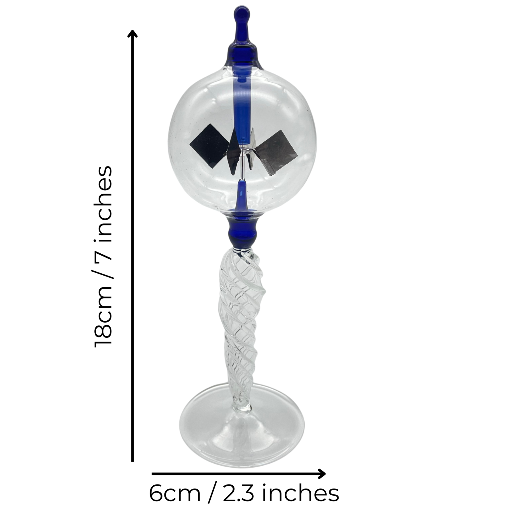 Crooke's Solar Radiometer, Tall Twisted Clear Stem, Clear Globe, Blue ...