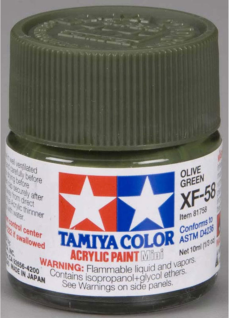Tamiya Acrylic Mini XF-58 Flat Olive Green Paint - CuriousMinds.co.uk