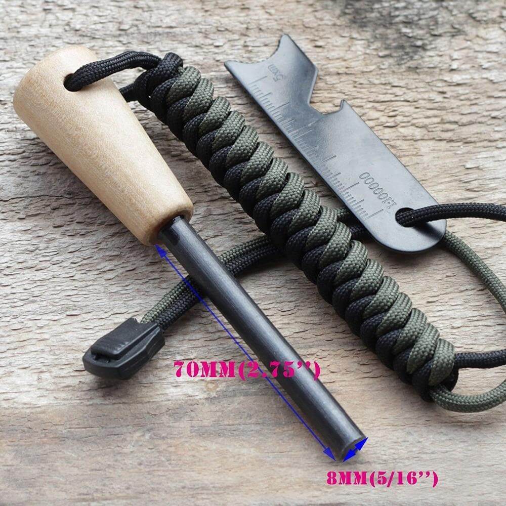 Bushcraft Survival Ferrocerium Fire Steel With Corded Lanyard & Striker - CuriousMinds.co.uk