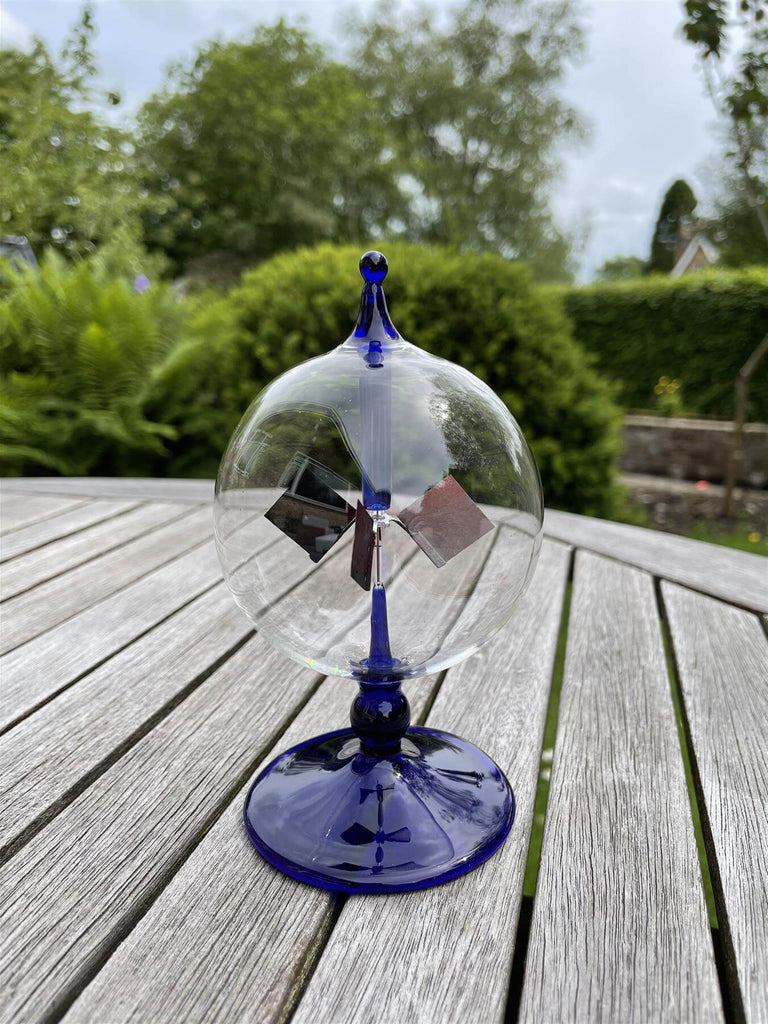 Curious Minds Crooke's Solar Radiometer, Short Blue Stem, Clear Globe - CuriousMinds.co.uk