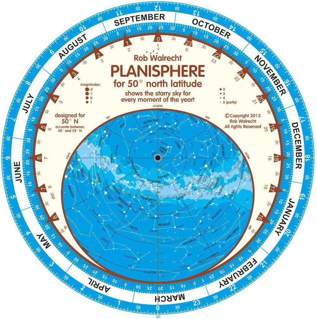 Rob Walrecht English Planisphere for 50° N - CuriousMinds.co.uk