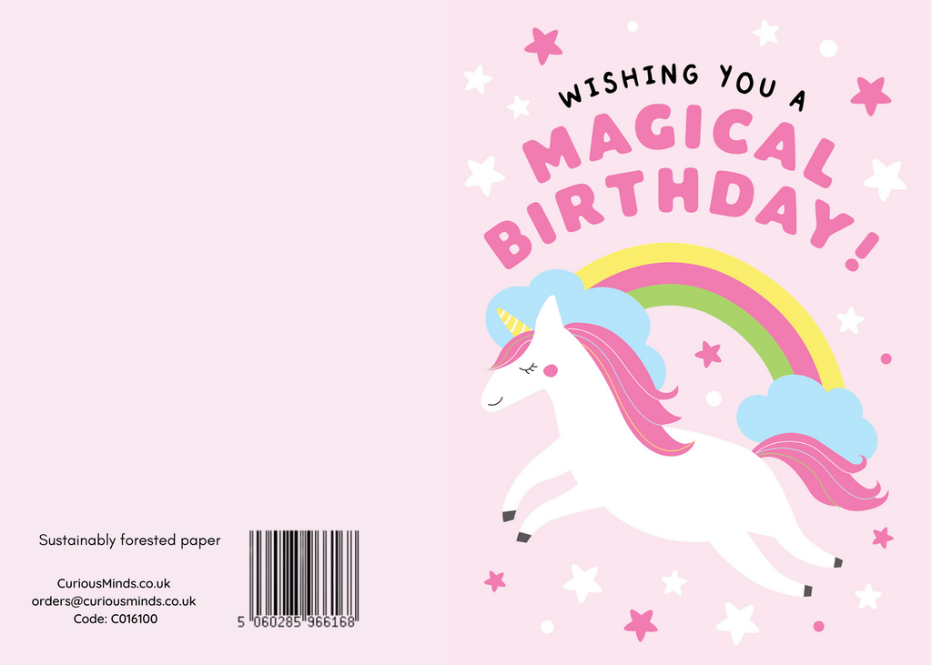 Wishing You A Magical Birthday Unicorn Card (300gsm, FSC) - CuriousMinds.co.uk