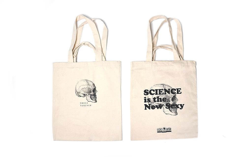 Eco Friendly Reusable Linen Science Tote Bag 'Smile Forever' (Skull) - CuriousMinds.co.uk