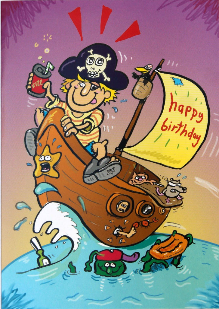 Pirate & His SHip Ahoy! Birthday Card - CuriousMinds.co.uk