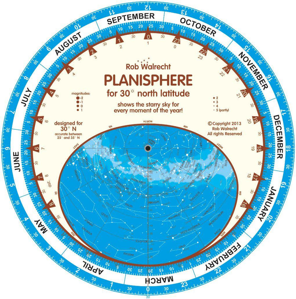 Rob Walrecht English Planisphere for 30° N - CuriousMinds.co.uk