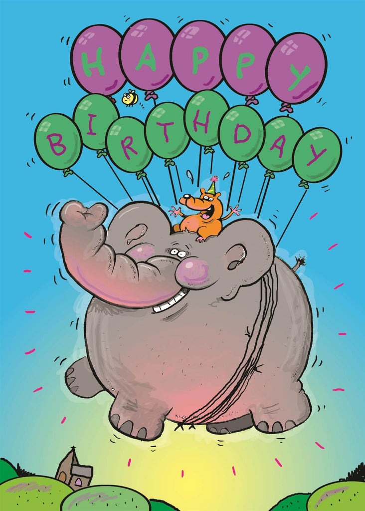 Floating Balloon Elephant Children's Birthday Card (105 x 148 mm) - CuriousMinds.co.uk