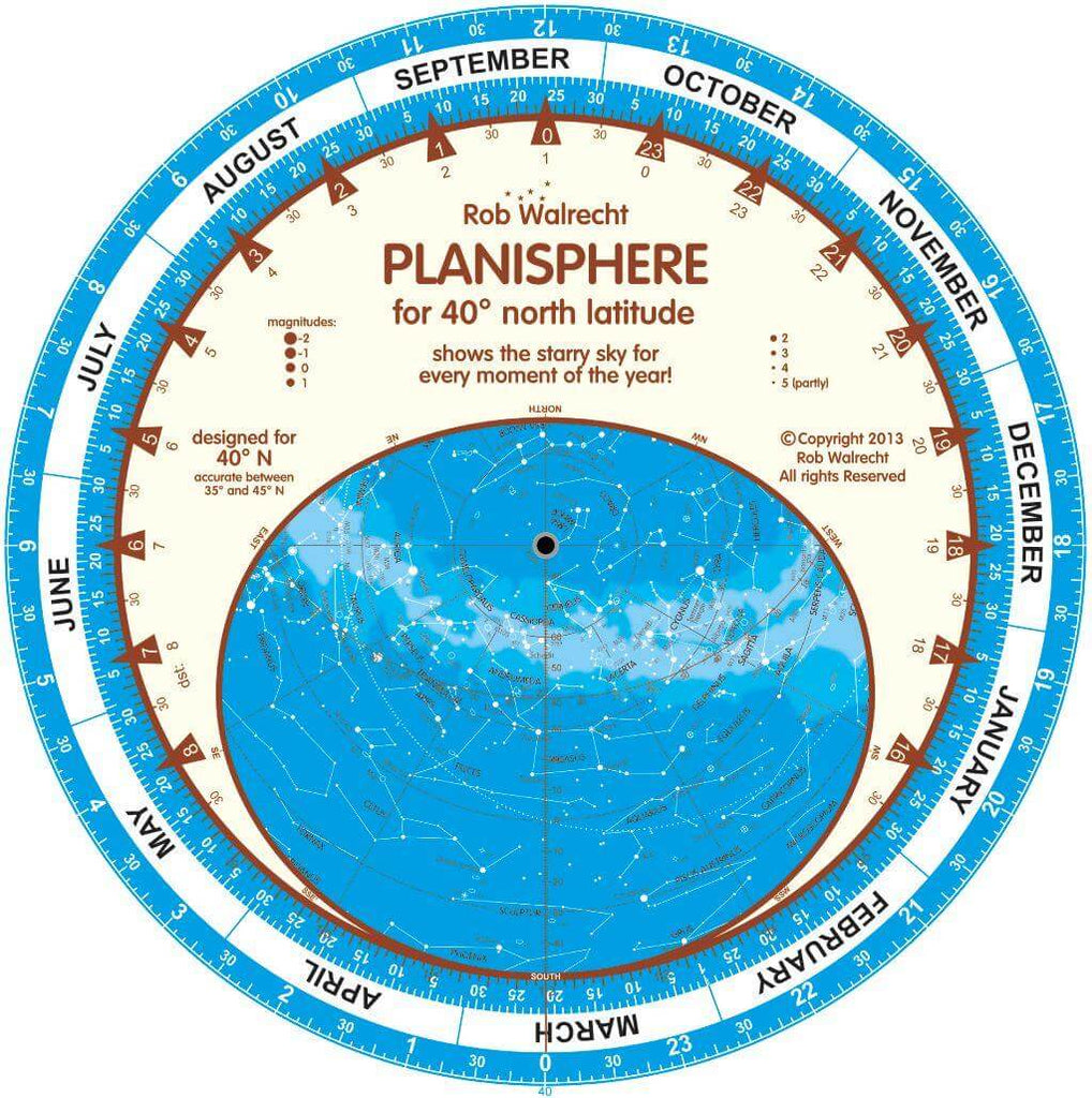 English Planisphere for 40° N - CuriousMinds.co.uk
